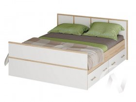 Двуспальная кровать 1,4м Сакура (дуб сонома/белый) в Покровске - pokrovsk.mebel-nsk.ru | фото