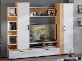 Стенка «Дакота» (дуб крафт золотой/белый ясень) в Покровске - pokrovsk.mebel-nsk.ru | фото